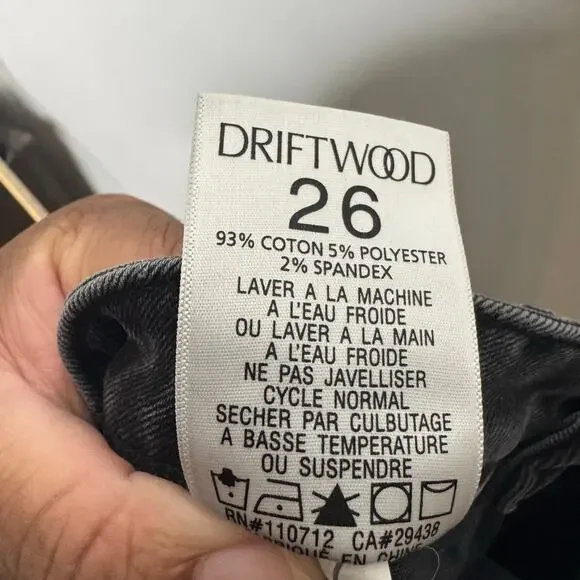 Driftwood Colette Jeans 26 Black Embroidered Side Stripe Boho Frayed Hem Denim‎ - Picture 3 of 15